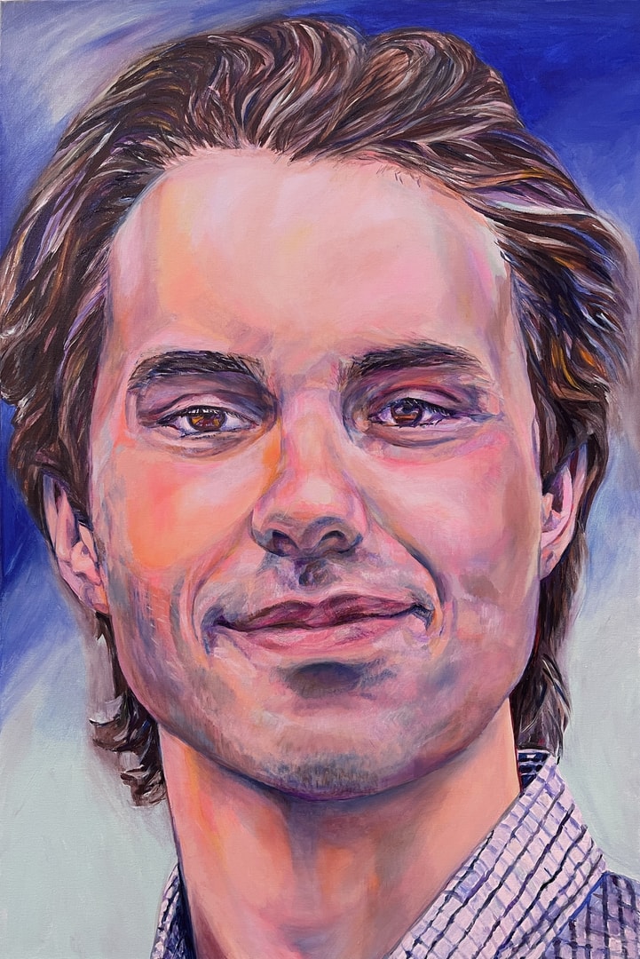 Contemporary portrait of a man with shoulder-length hair