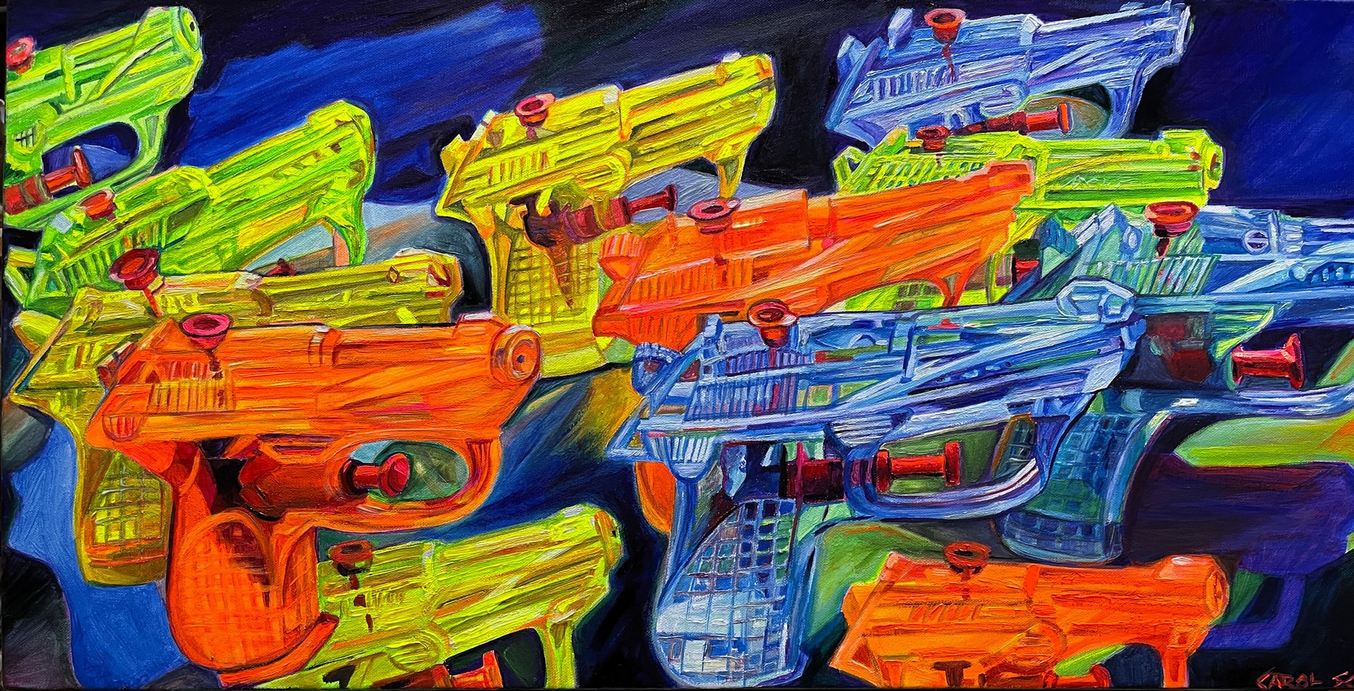 Neon illustration of toy ray guns